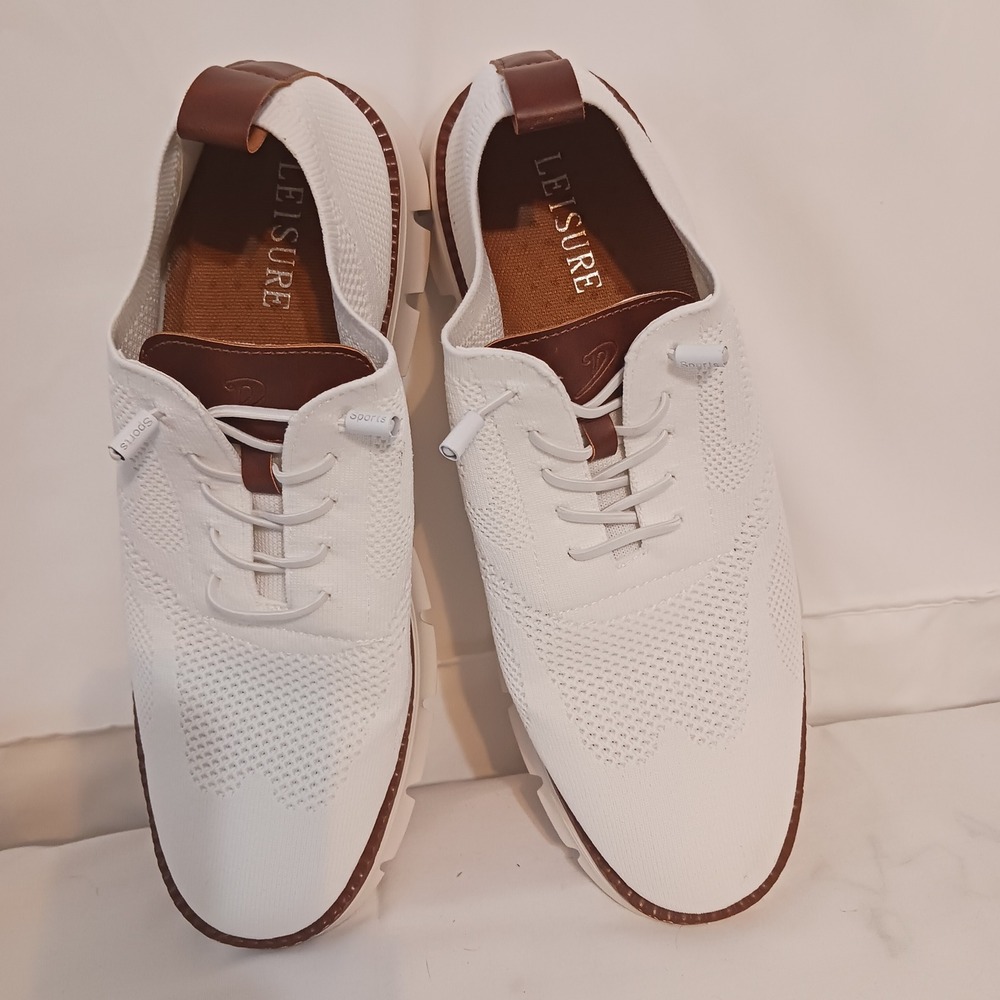 Leisure Knit Sneakers Mens 45 White Excellent Breathable Mesh Walking Shoes 11.5